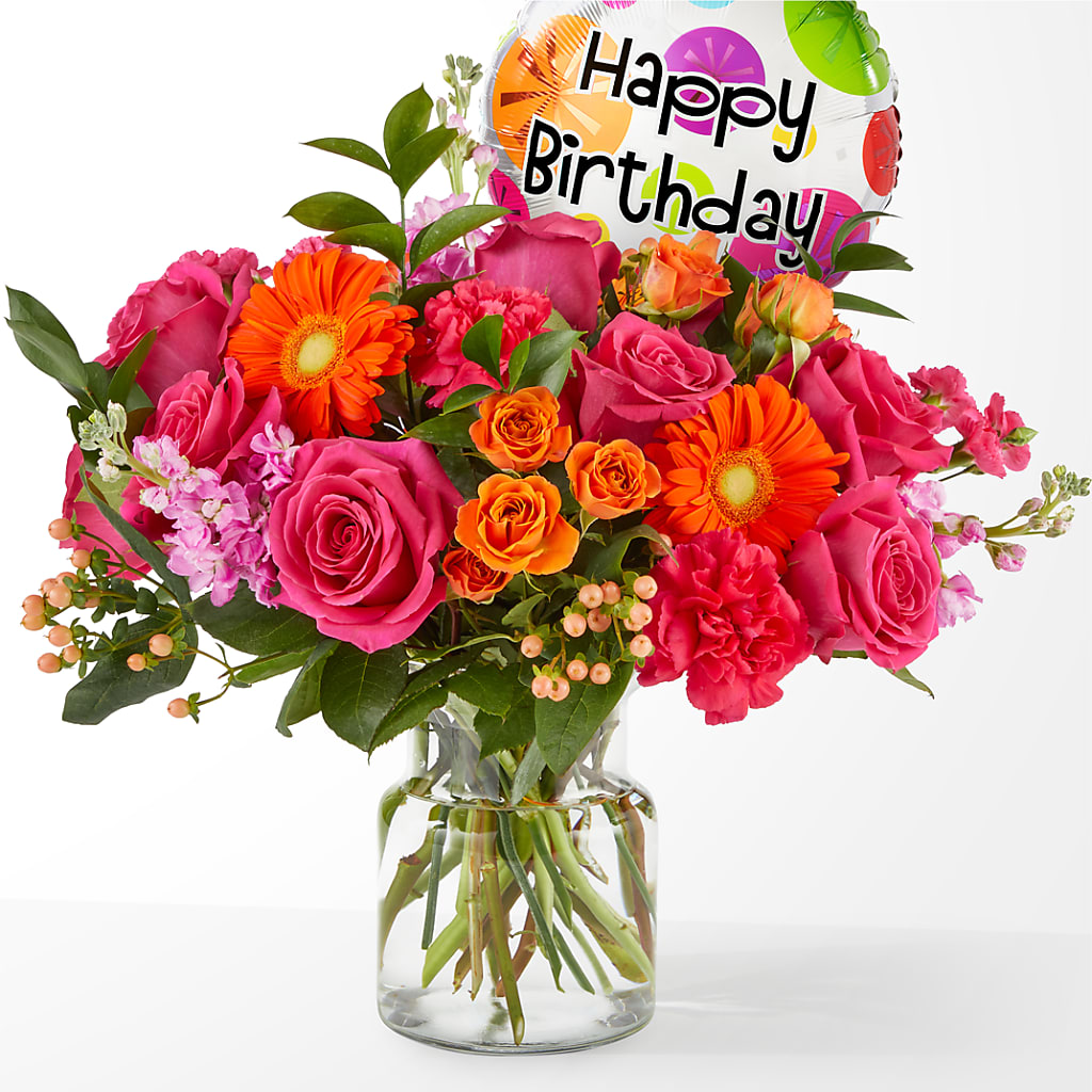Fiesta Bouquet with Birthday Balloon – Secret Garden Atx, Hutto TX