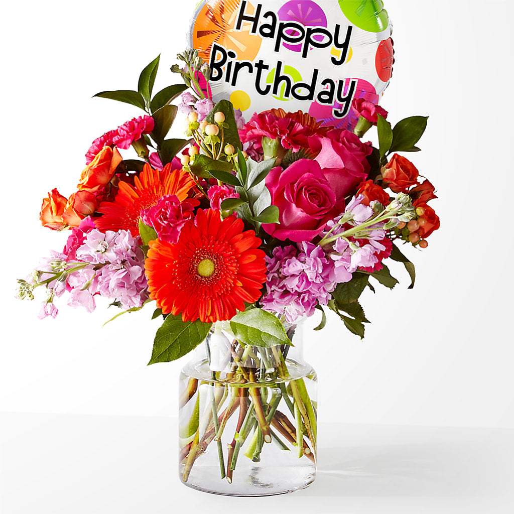 Fiesta Bouquet with Birthday Balloon – Secret Garden Atx, Hutto TX