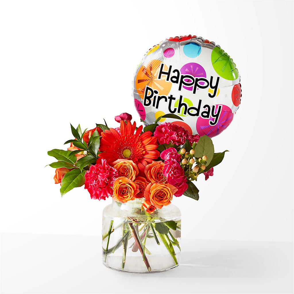 Fiesta Bouquet with Birthday Balloon – Secret Garden Atx, Hutto TX