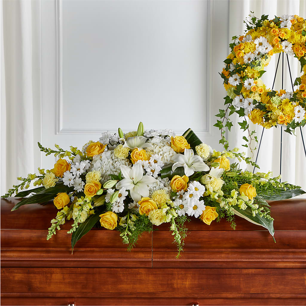 Golden Harmony Casket Spray – Secret Garden Atx, Hutto TX