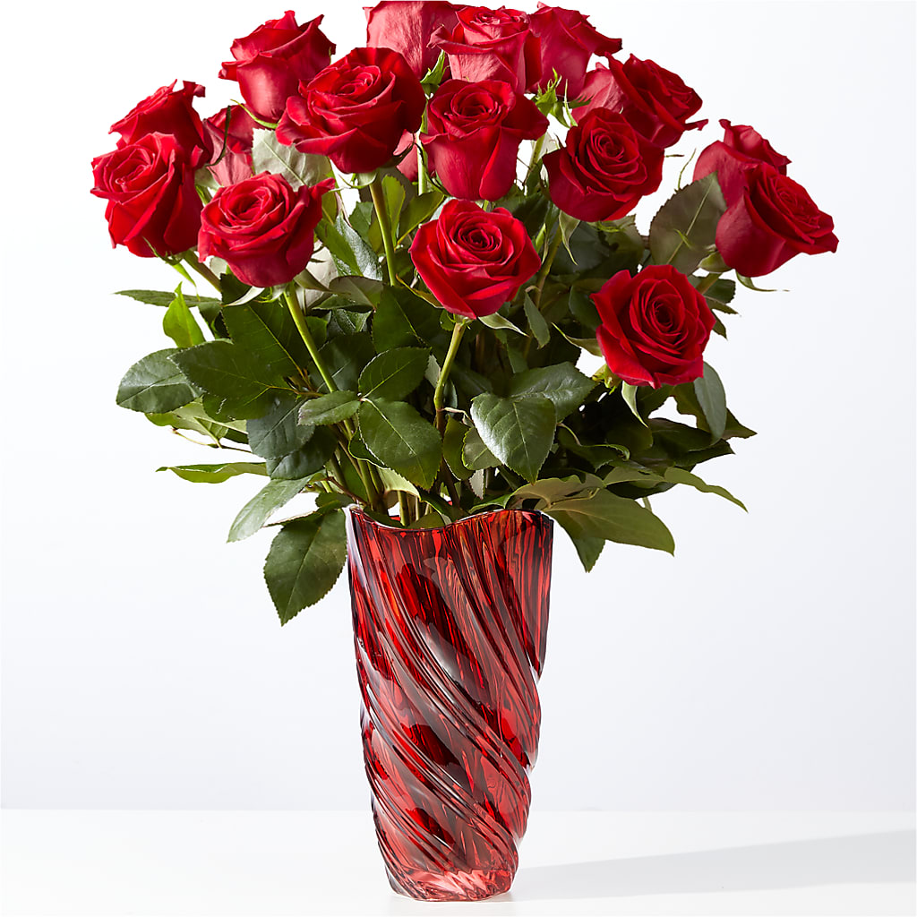 Classic Love Red Rose Bouquet with Luxe Swirl Vase – Secret Garden Atx, Hutto TX
