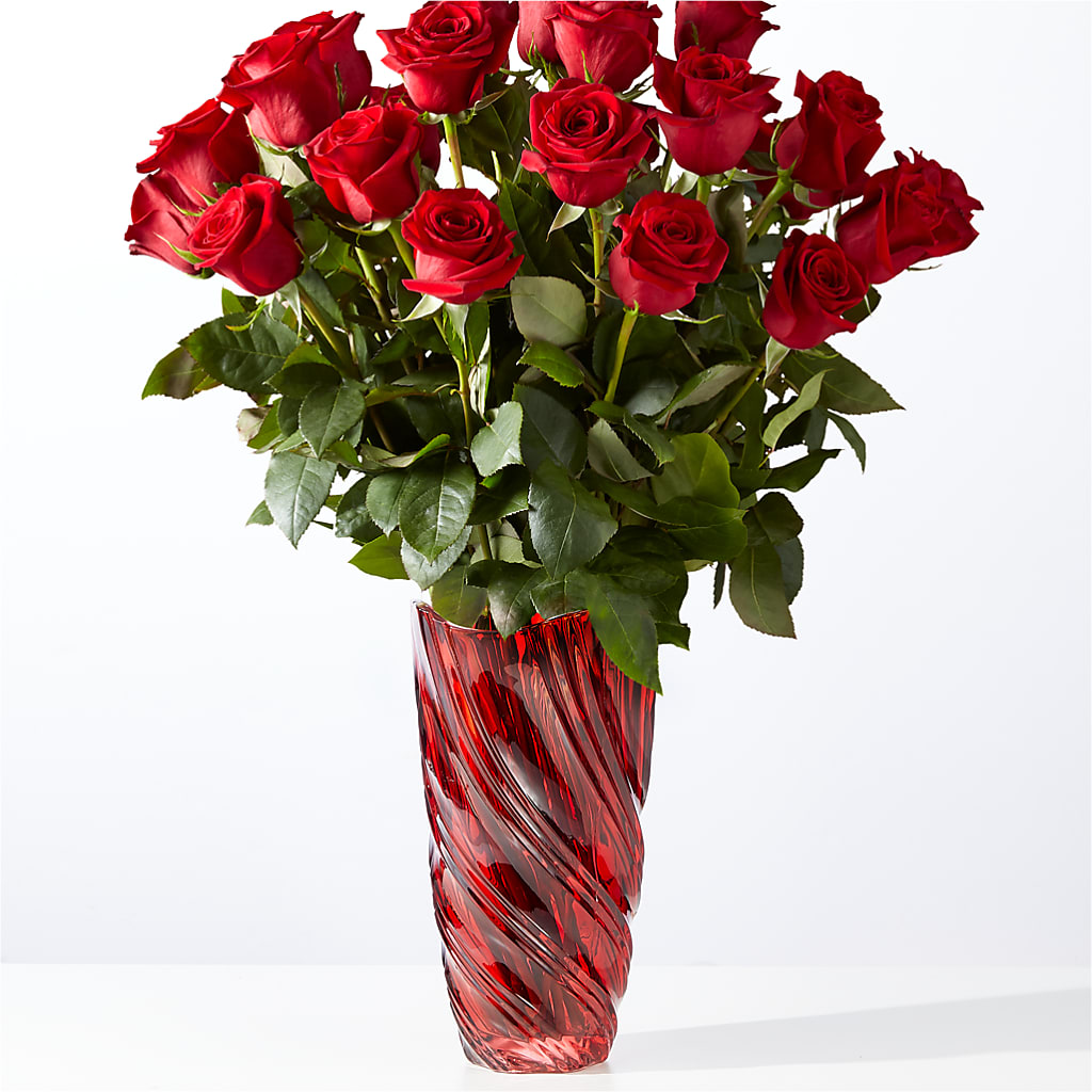Classic Love Red Rose Bouquet with Luxe Swirl Vase – Secret Garden Atx, Hutto TX