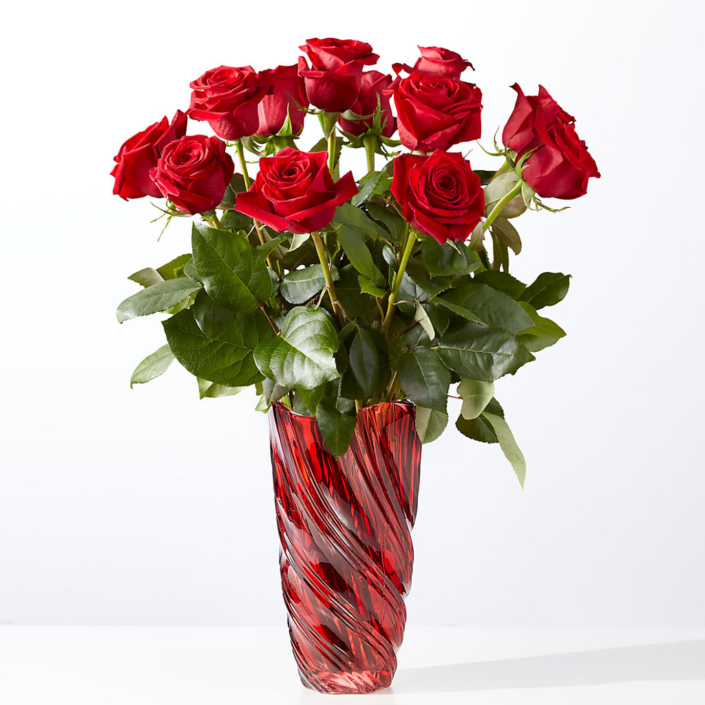 Classic Love Red Rose Bouquet with Luxe Swirl Vase – Secret Garden Atx, Hutto TX