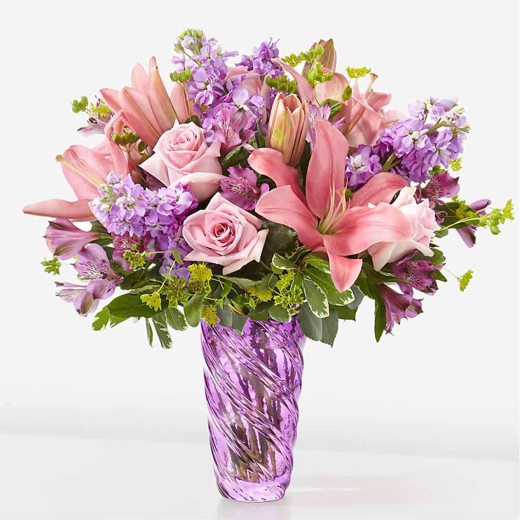 Precious Petals Bouquet with Luxe Swirl Vase – Secret Garden Atx, Hutto TX