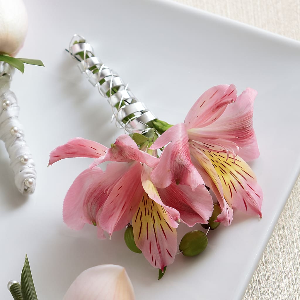 Pink Peruvian Lily Boutonniere – Secret Garden Atx, Hutto TX
