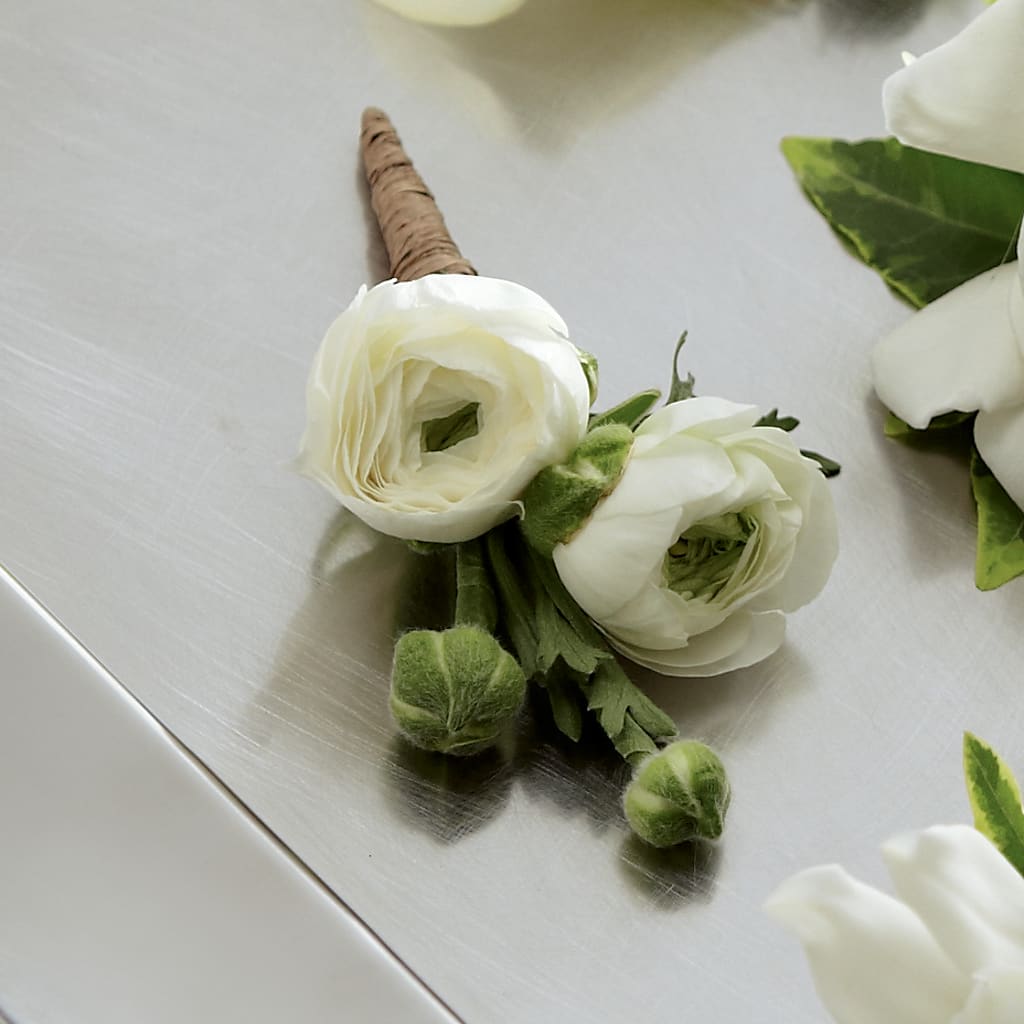 White Ranunculus Boutonniere – Secret Garden Atx, Hutto TX