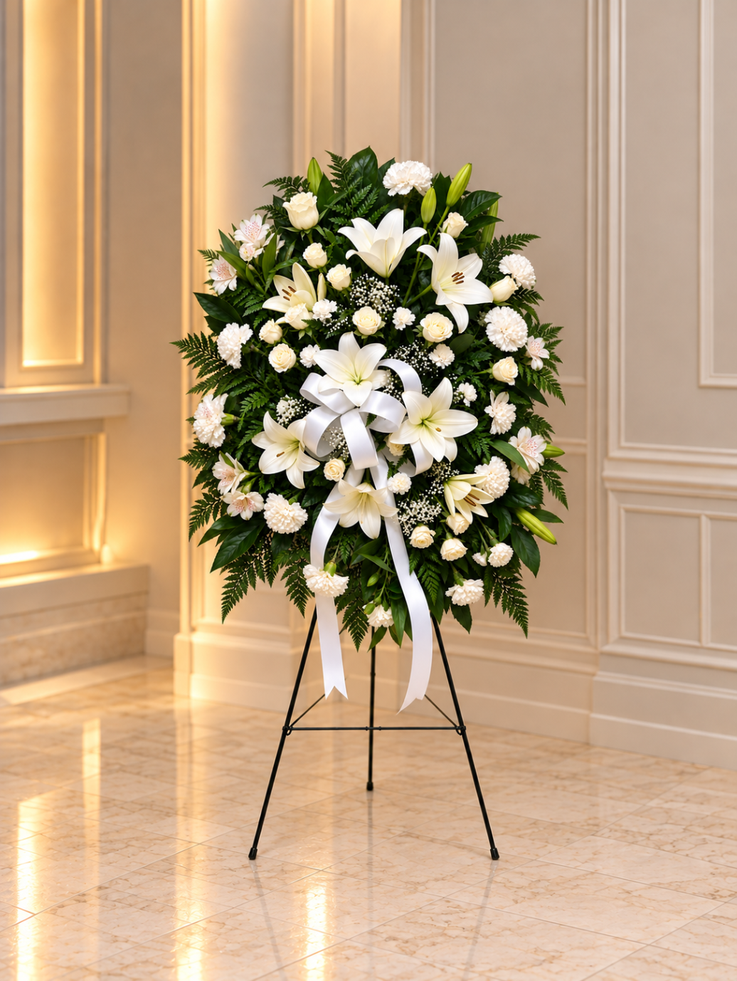 White Lily & Rose Sympathy Easel Spray