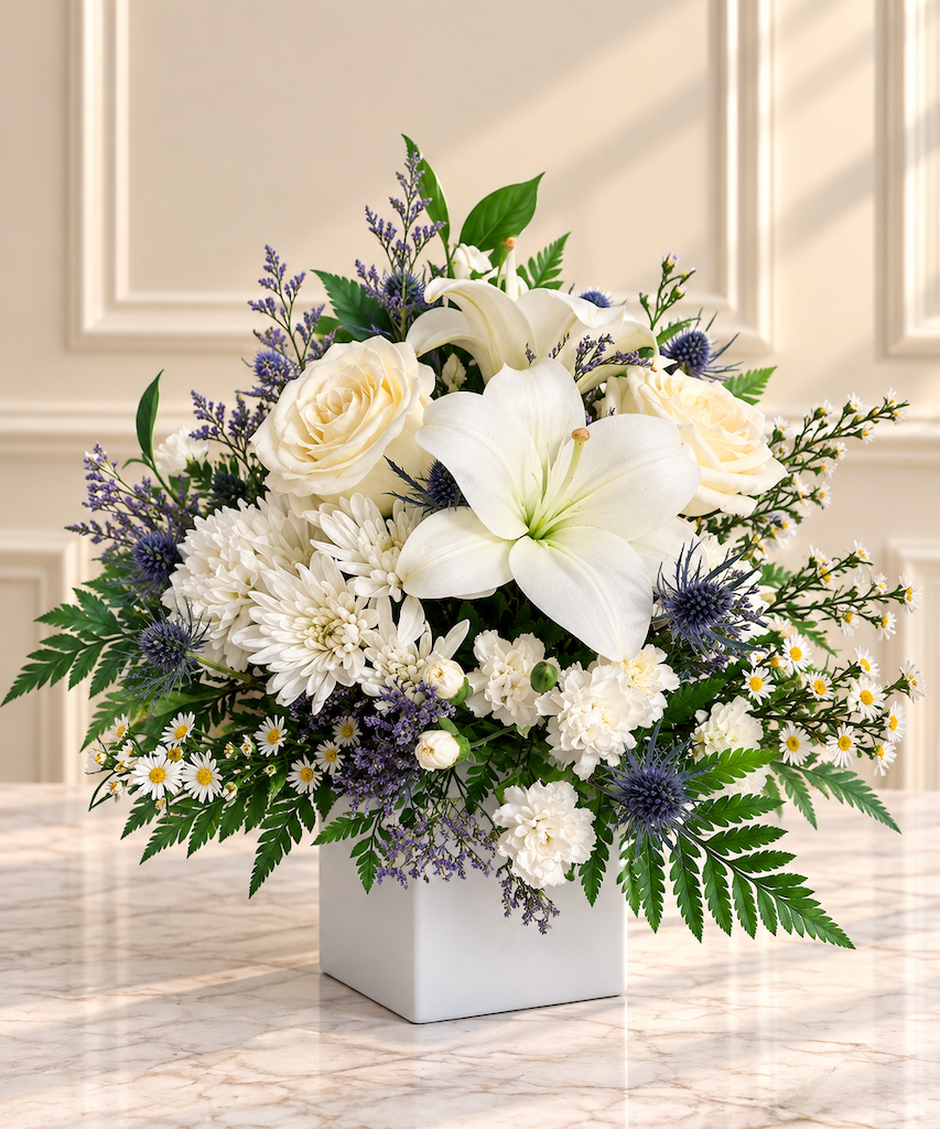 White Lily & Midnight Blue Elegance