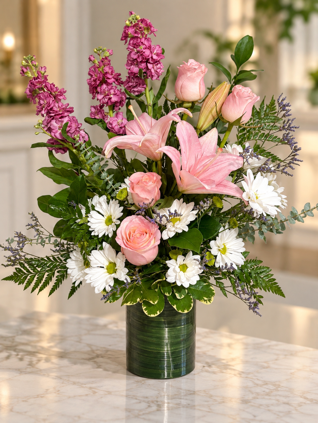 Pink Lily & Rose Garden Arrangement