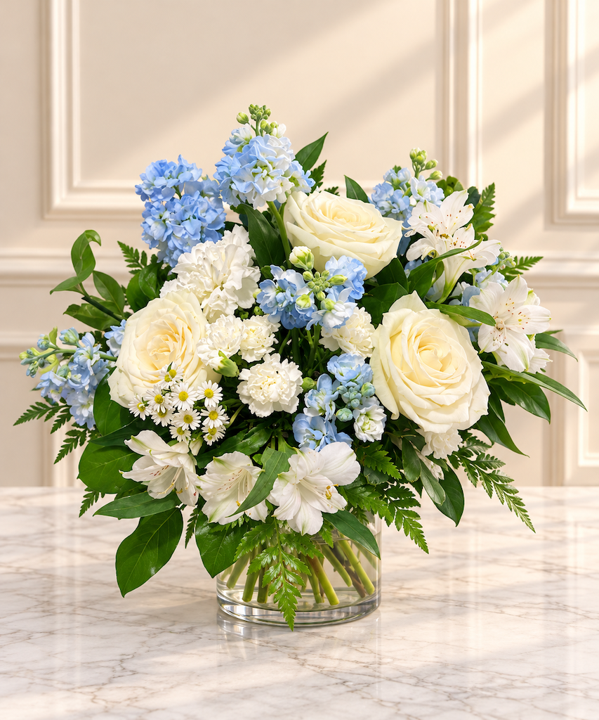 Ivory Roses & Sky Blue Elegance