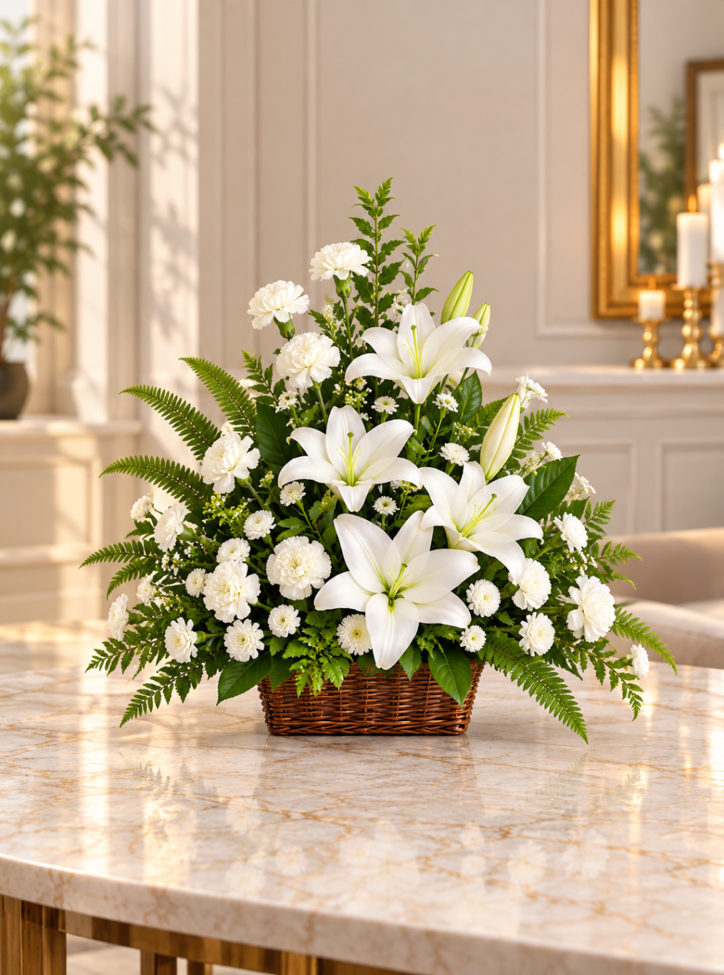 White Lily & Carnation Sympathy Basket