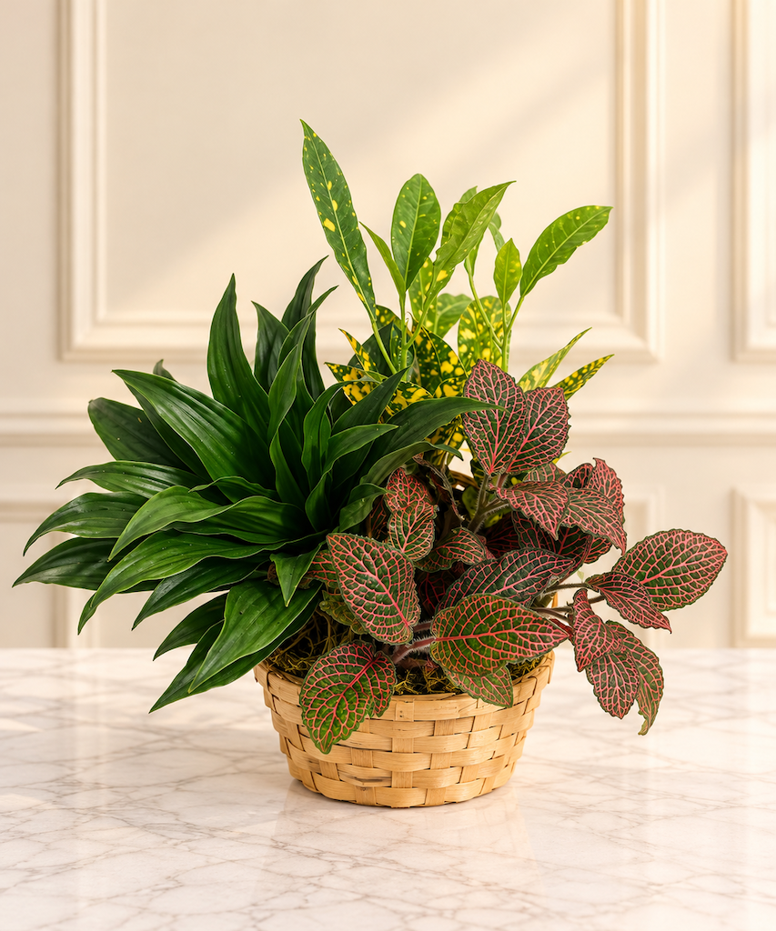 Tropical Green &amp; Pink Basket Garden