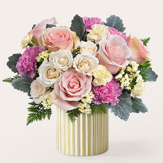 Blissful Moments Bouquet with Ivory Vase –  Secret Garden Atx, Hutto TX
