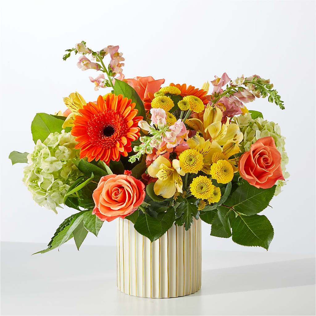 Autumn Sunshine Bouquet with Ivory Vase –  Secret Garden Atx, Hutto TX